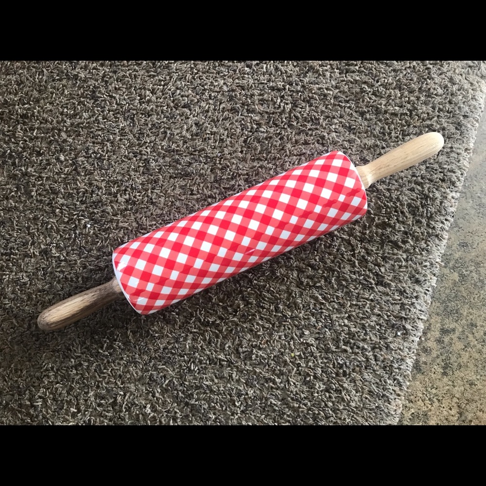 THE PIONEER WOMAN RED GINGHAM ROLLING PIN - NEW